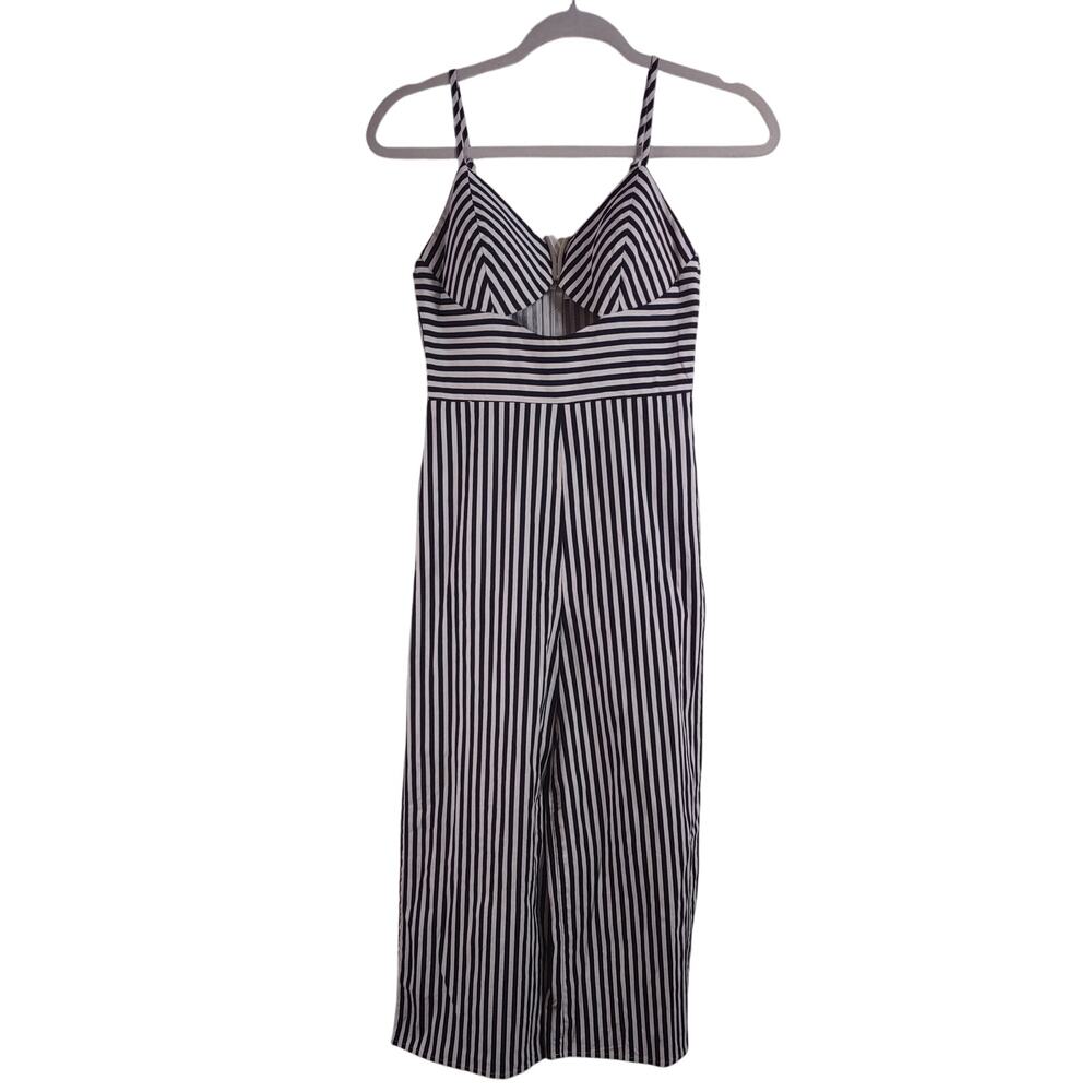 Main Strip Navy and White Strip Cropped Jumpsuit, Size Small